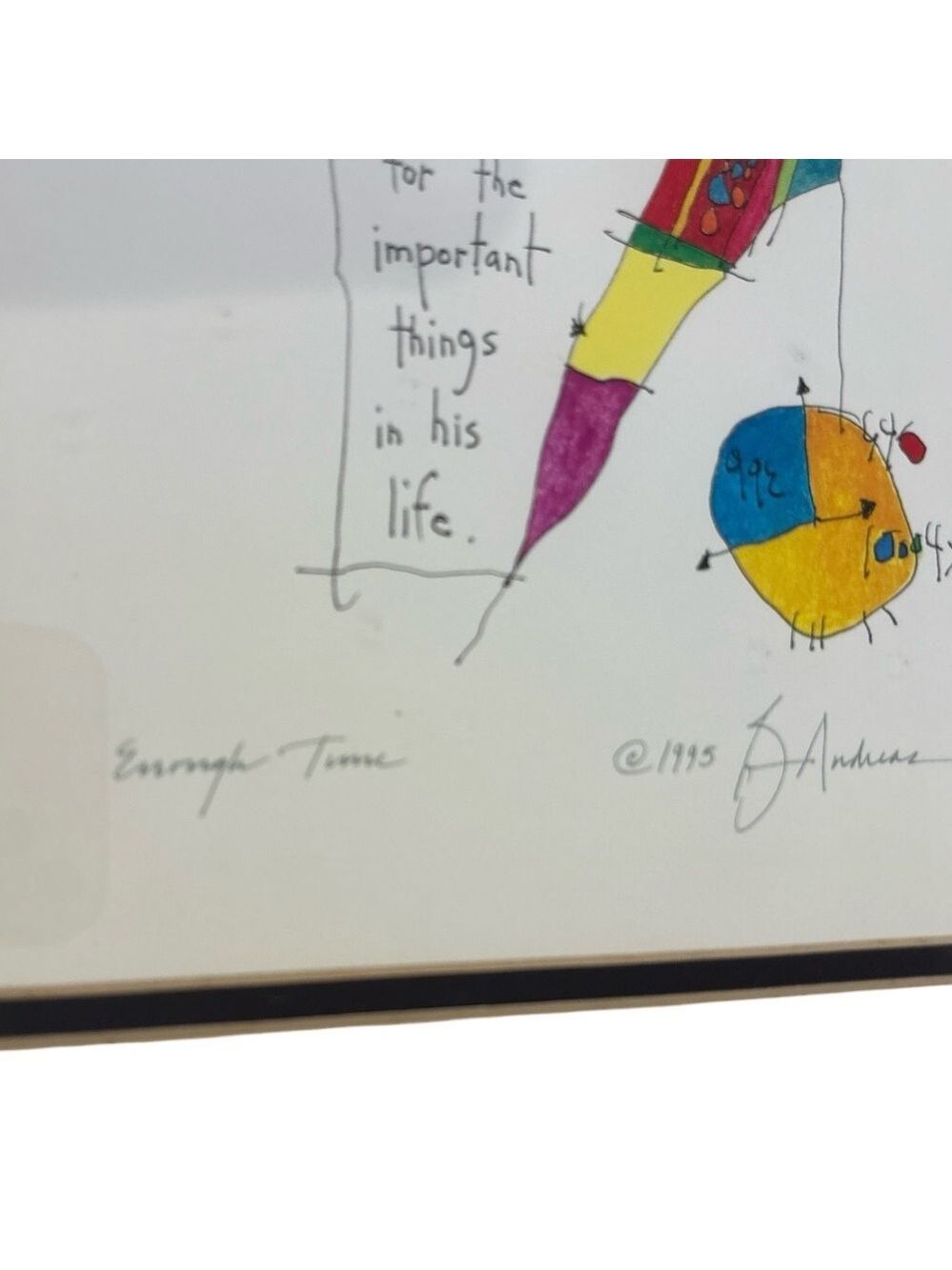 95 STORY PEOPLE BRIAN ANDREAS SIGNED WHIMSICAL FRAMED PRINT ENOUGH TIME 12"X15" - Picture 4 of 8